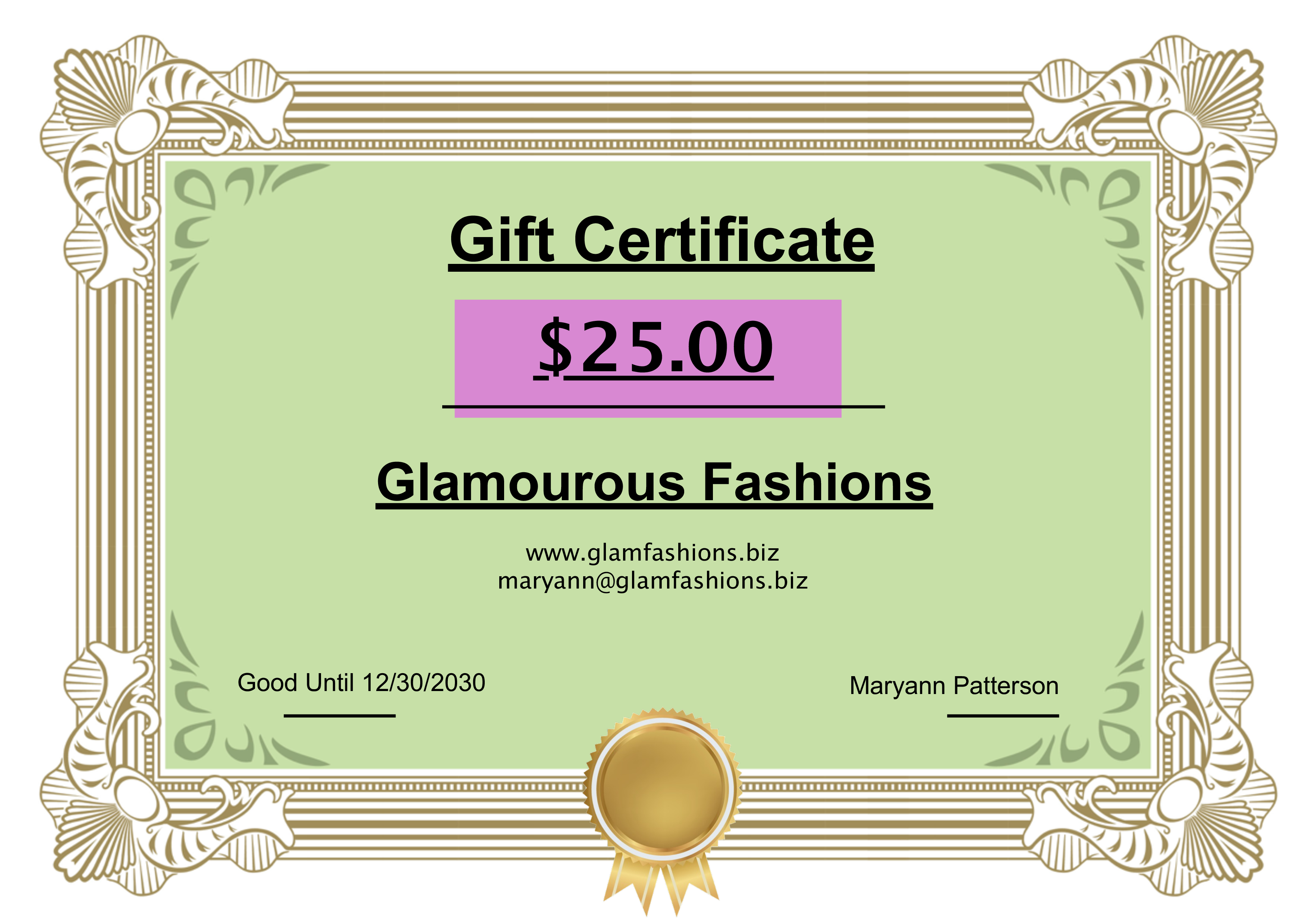 $25.00 Gift Certificate