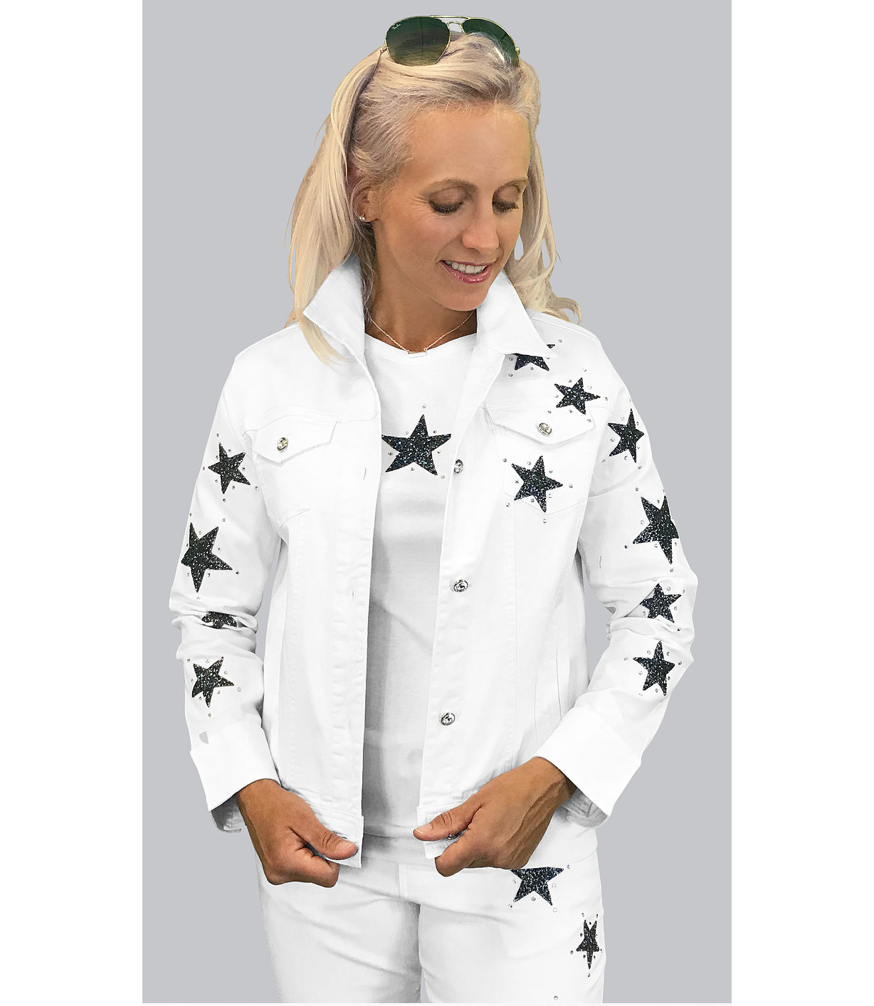 White or Black Denim Star Jacket 